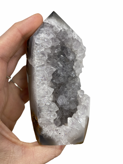 Agate tower with druzy Amethyst