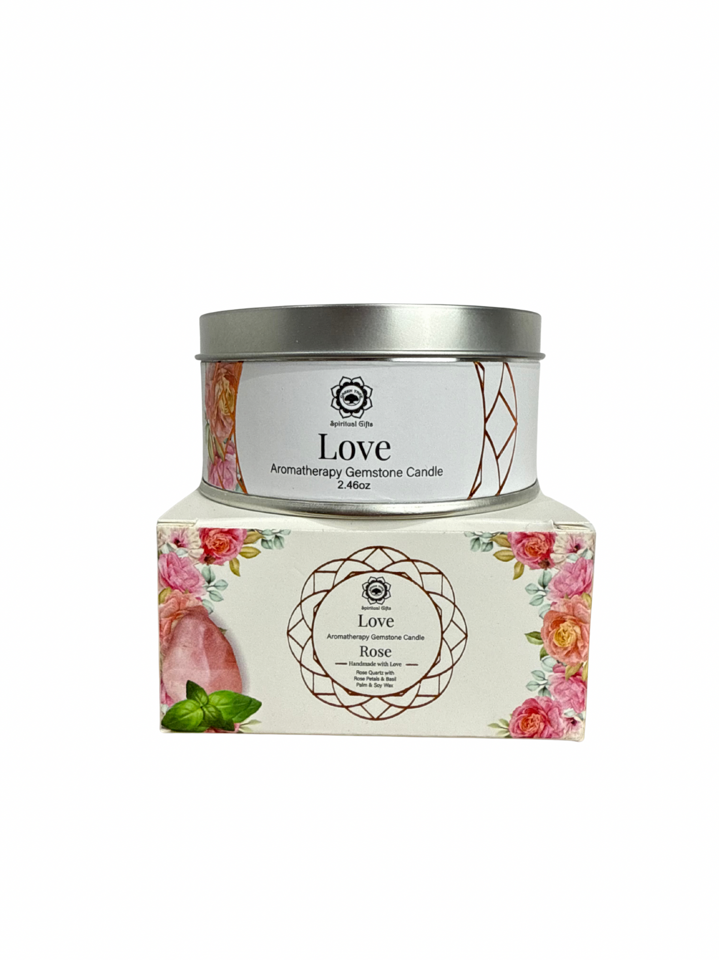 Gemstone scented candle Green Tree: Love - Rose