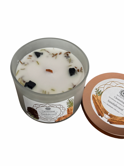 Gemstone scented candle Green Tree: Cleansing - Sandalwood