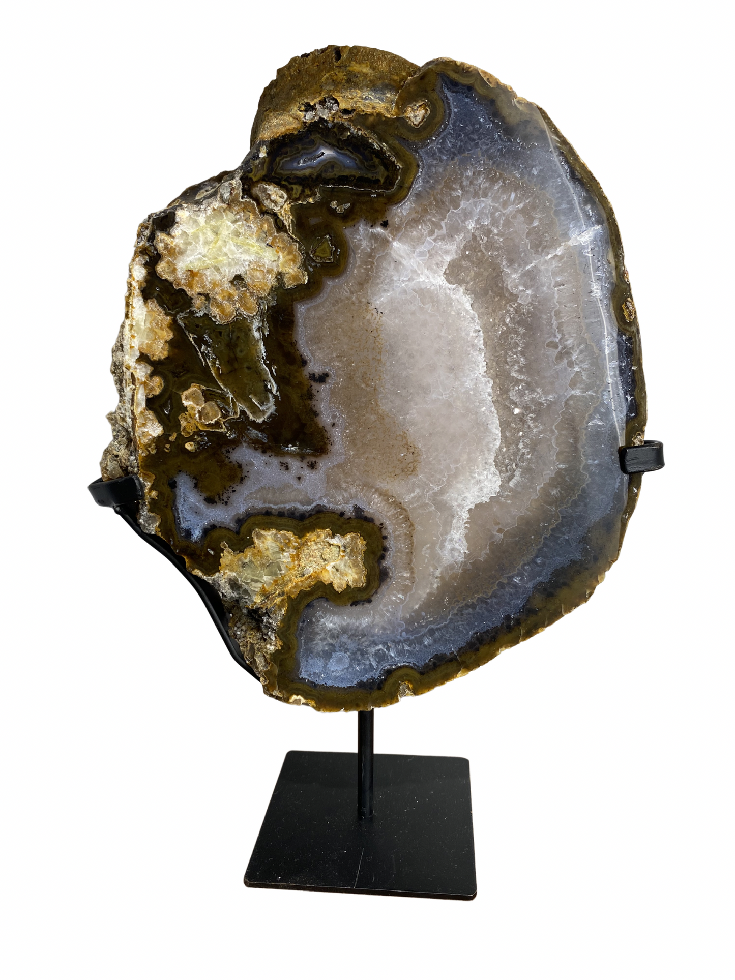 Agaat schijf op standaard met druzy kristallen