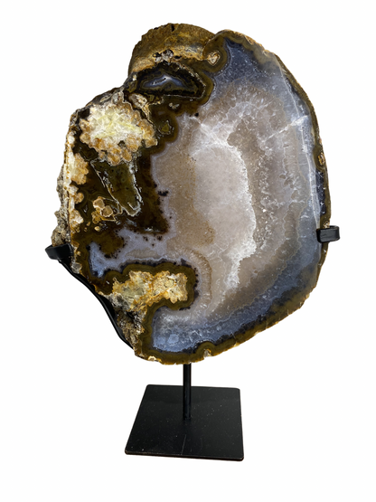 Agaat schijf op standaard met druzy kristallen