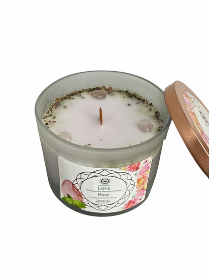 Gemstone scented candle Green Tree: Love - Rose