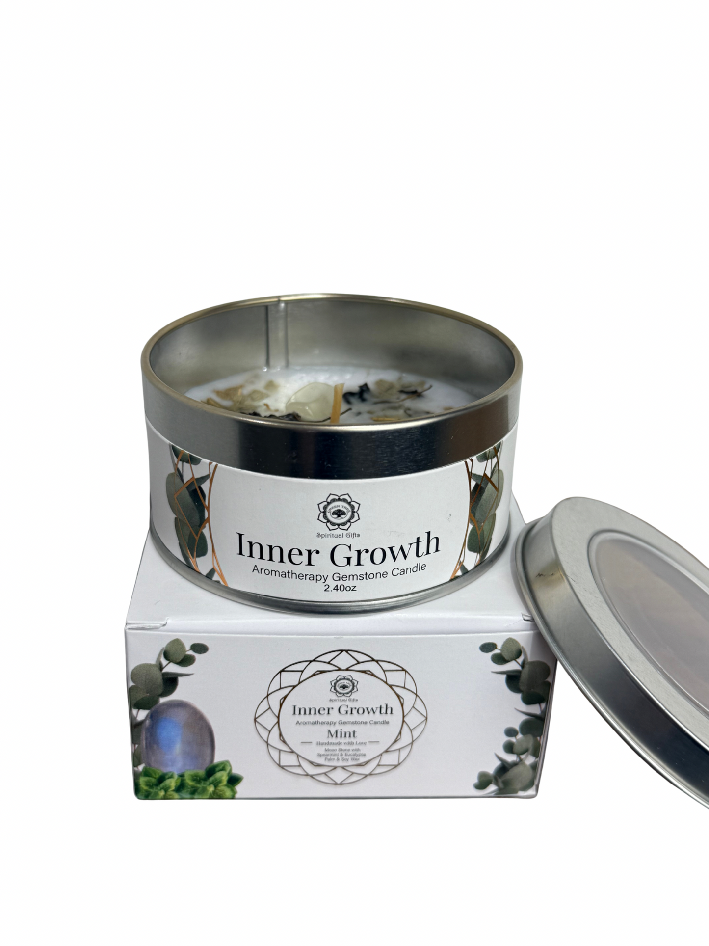 Gemstone scented candle Green Tree: Inner Growth - Mint