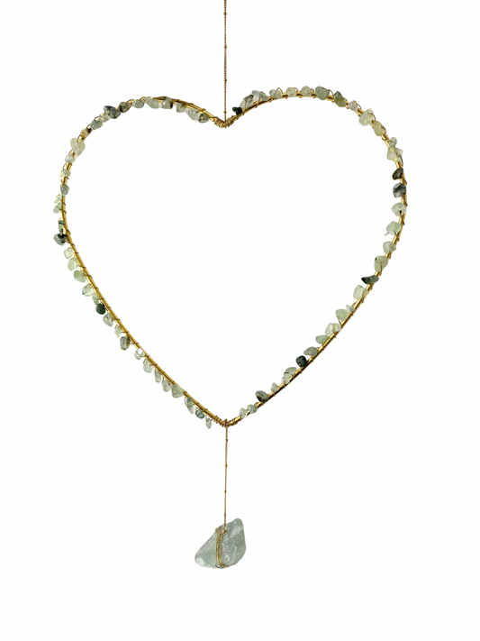 Edelsteen hart hanger van Prehniet & Fluoriet
