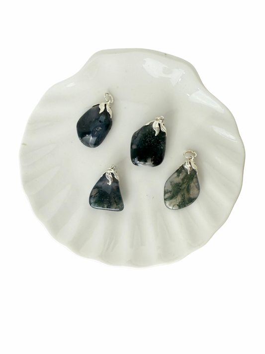 Olivia tumbled stone pendant Moss agate