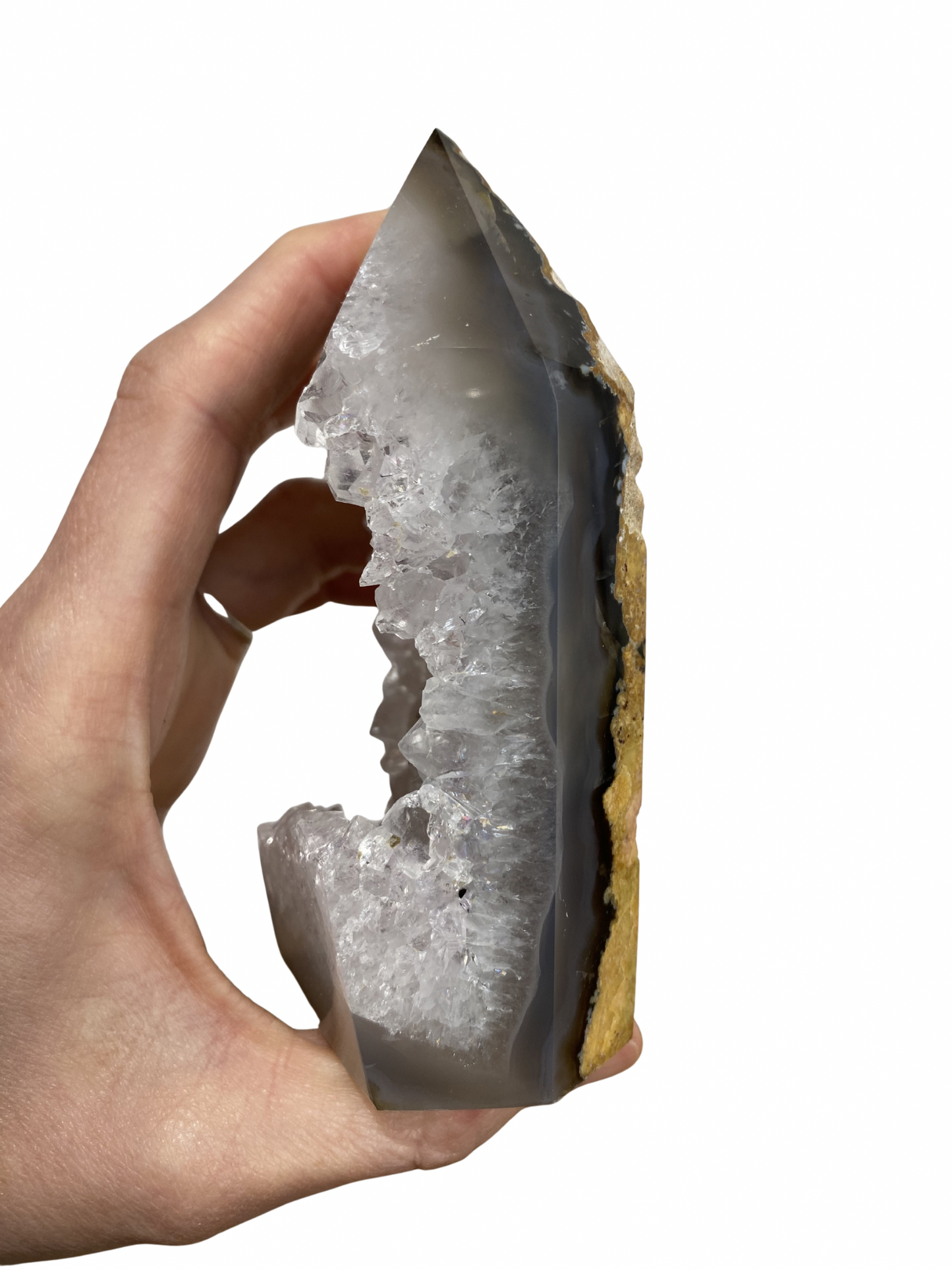 Agate tower with druzy Amethyst