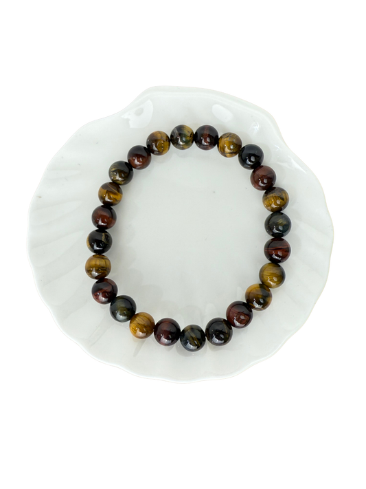 Tijgeroog, Valkenoog & Kattenoog mix kogelarmband 8 mm