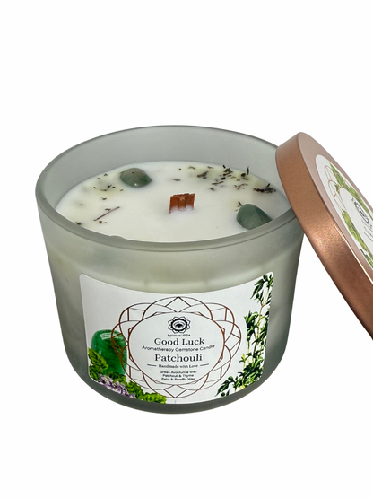 Gemstone scented candle Green Tree: Good Luck - Patchouli
