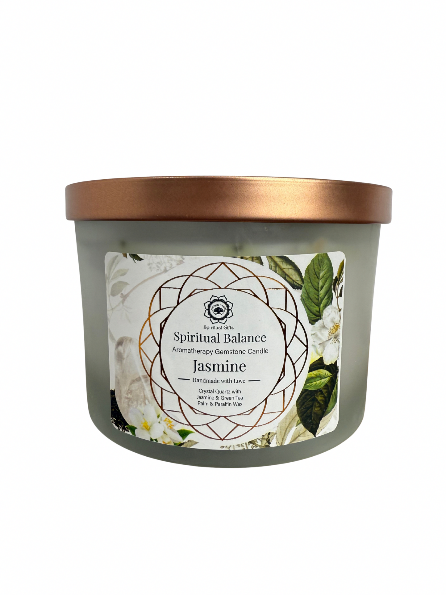Gemstone scented candle Green Tree: Spiritual Balance - Jasmine