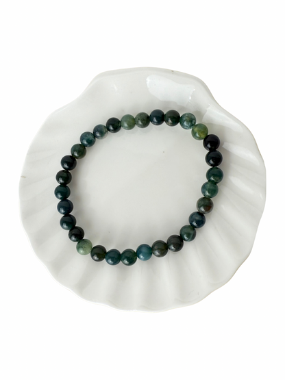 Moss agate bracelet ball 6 mm