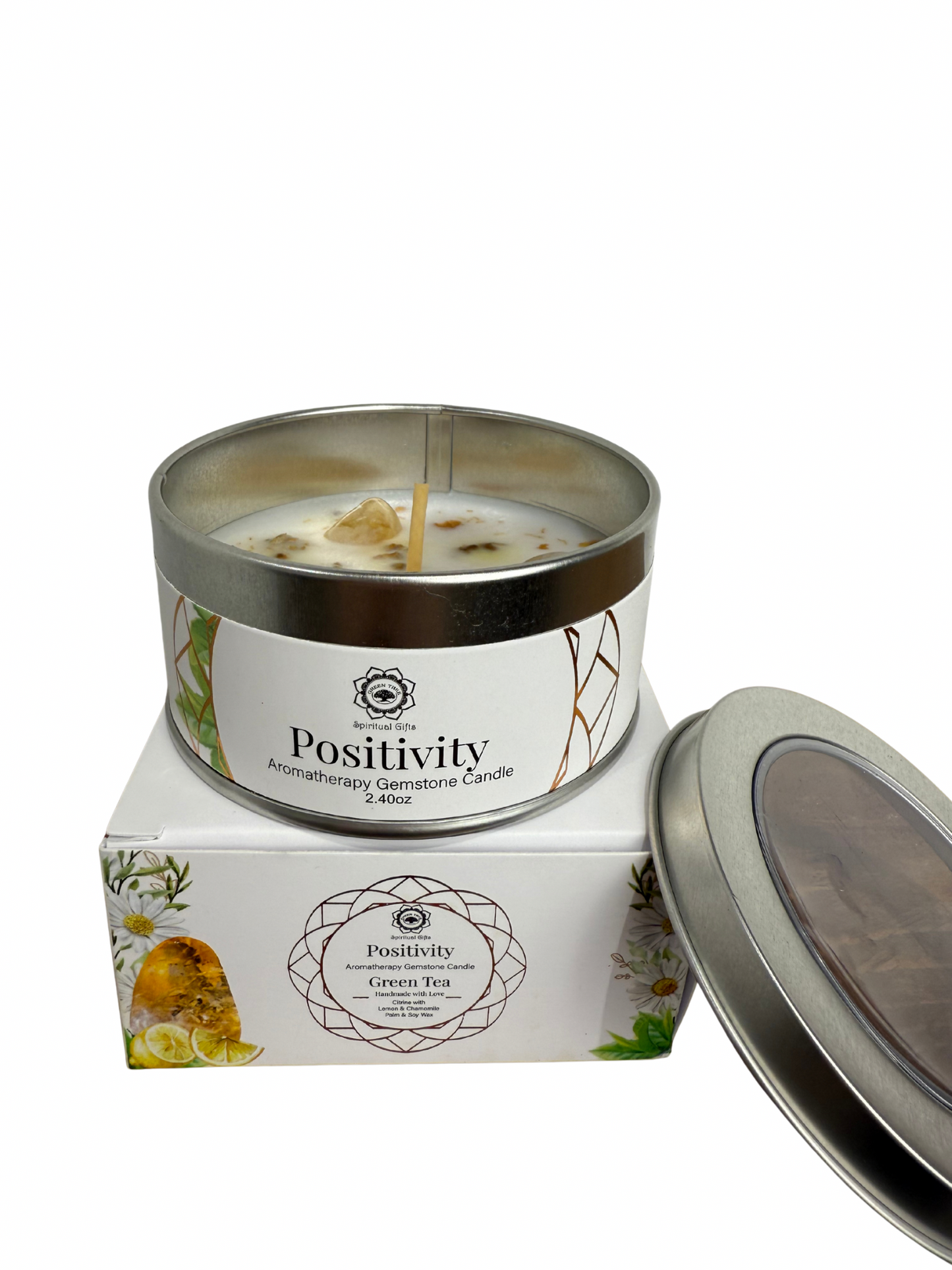 Gemstone scented candle Green Tree: Positivity - Green Tea