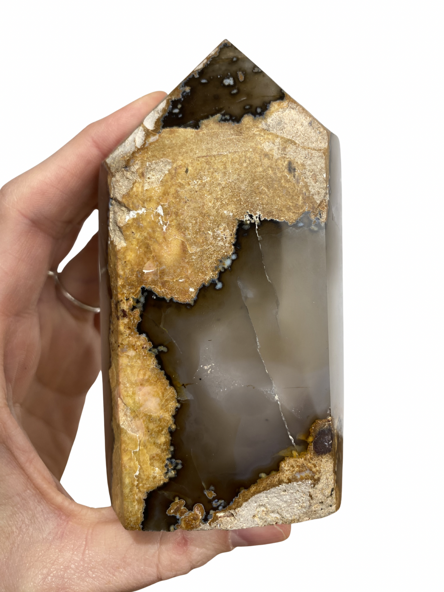 Agate tower with druzy Amethyst