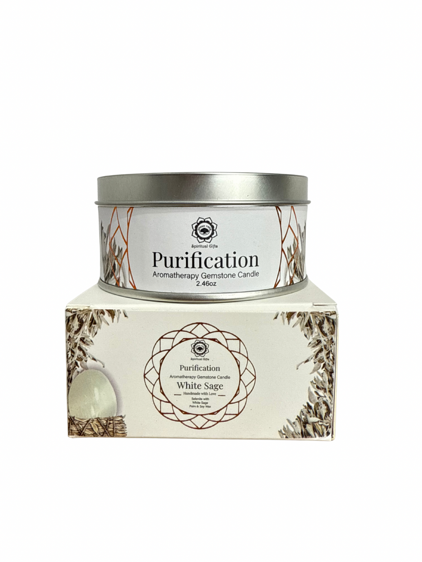 Gemstone scented candle Green Tree: Purification - White Sage