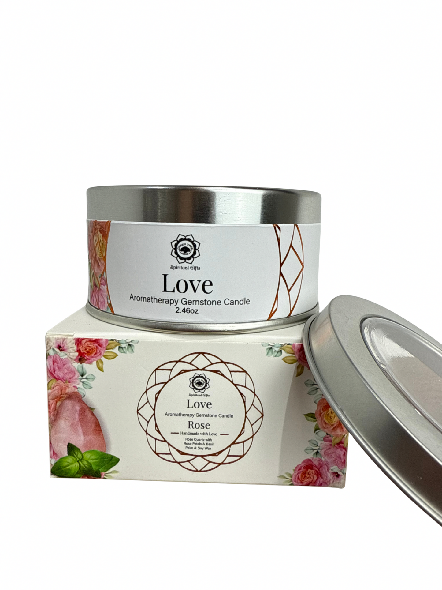 Gemstone scented candle Green Tree: Love - Rose