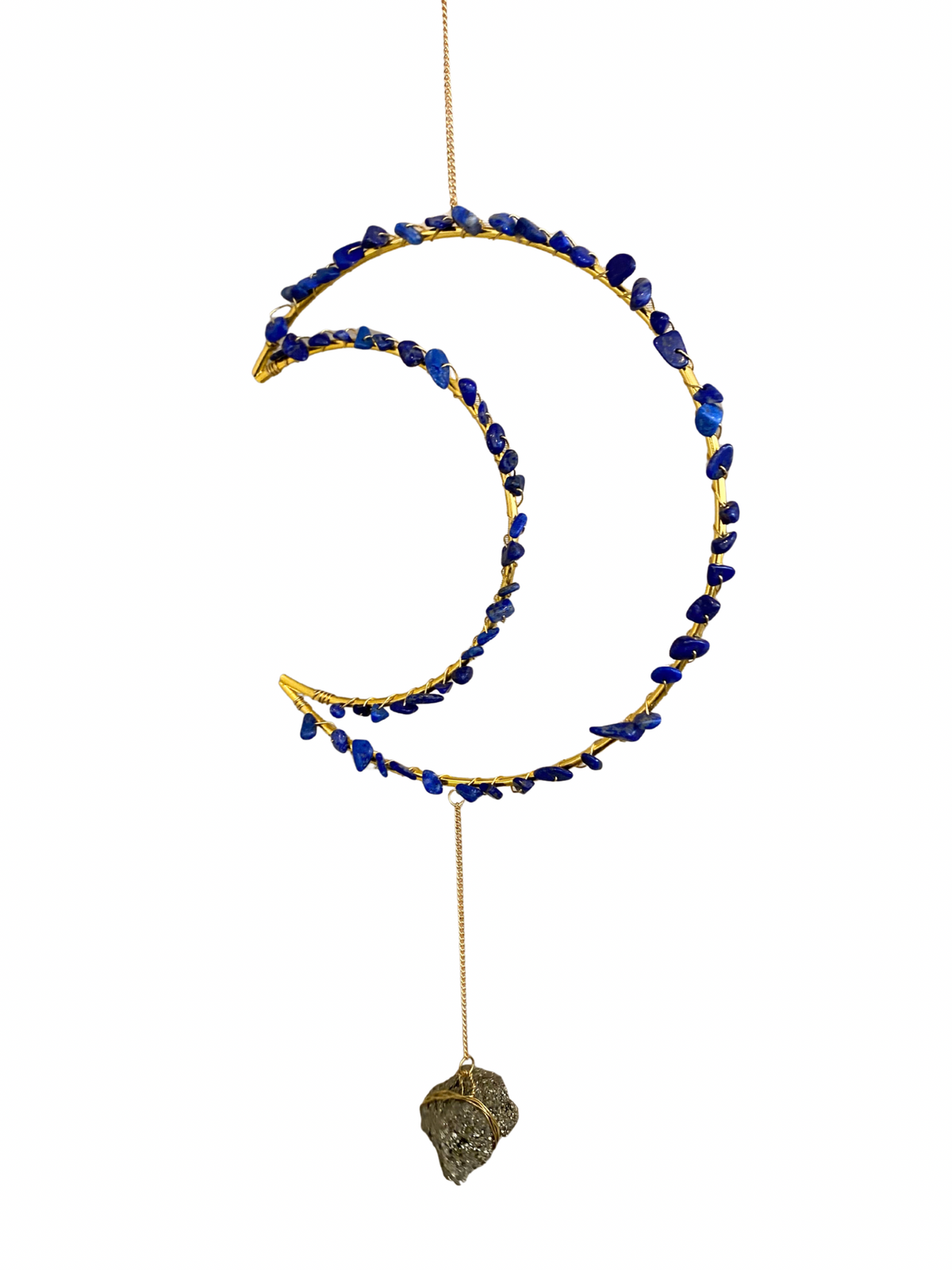 Edelsteen maan hanger Lapis Lazuli en Pyriet middel