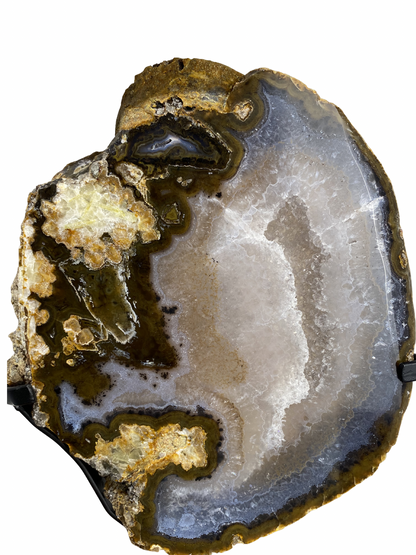 Agaat schijf op standaard met druzy kristallen