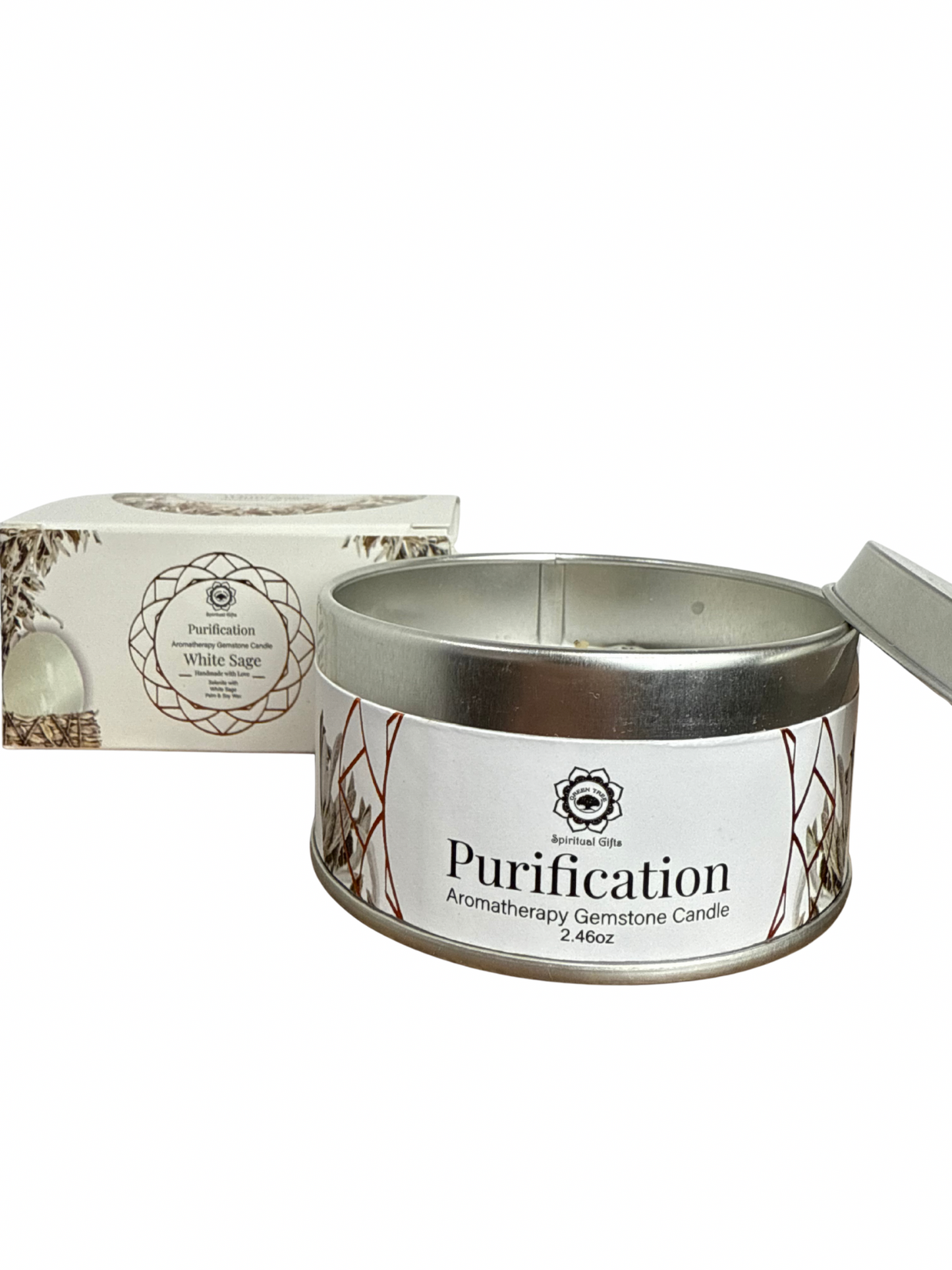 Gemstone scented candle Green Tree: Purification - White Sage