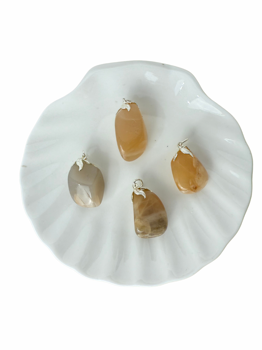 Olivia tumbled stone pendant peach moonstone