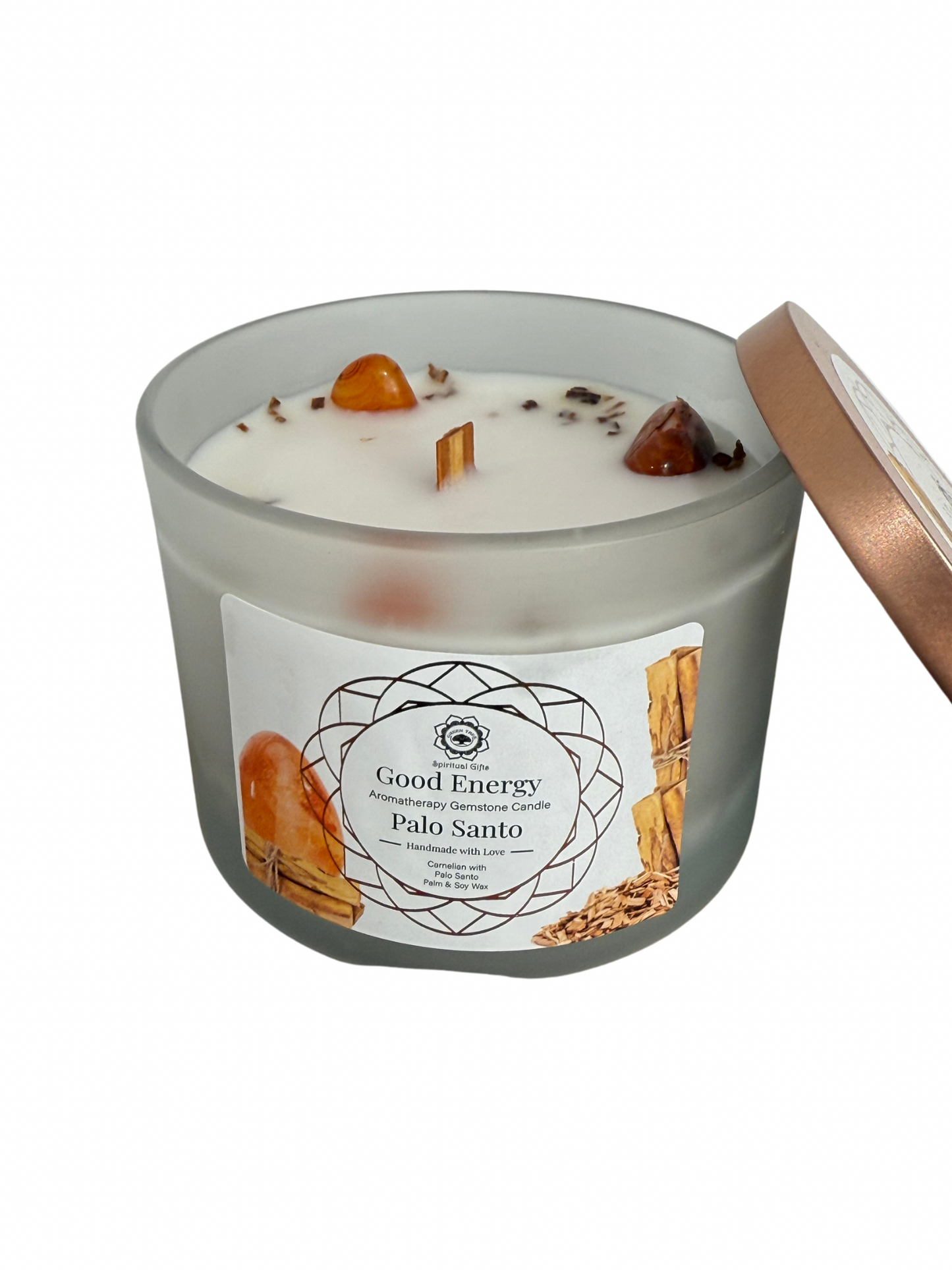 Gemstone scented candle Green Tree: Good Energy - Palo Santo