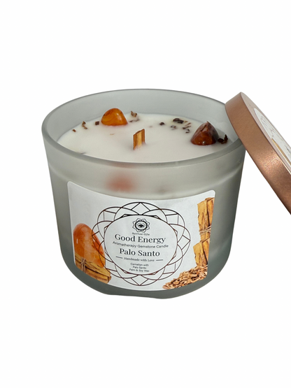 Gemstone scented candle Green Tree: Good Energy - Palo Santo