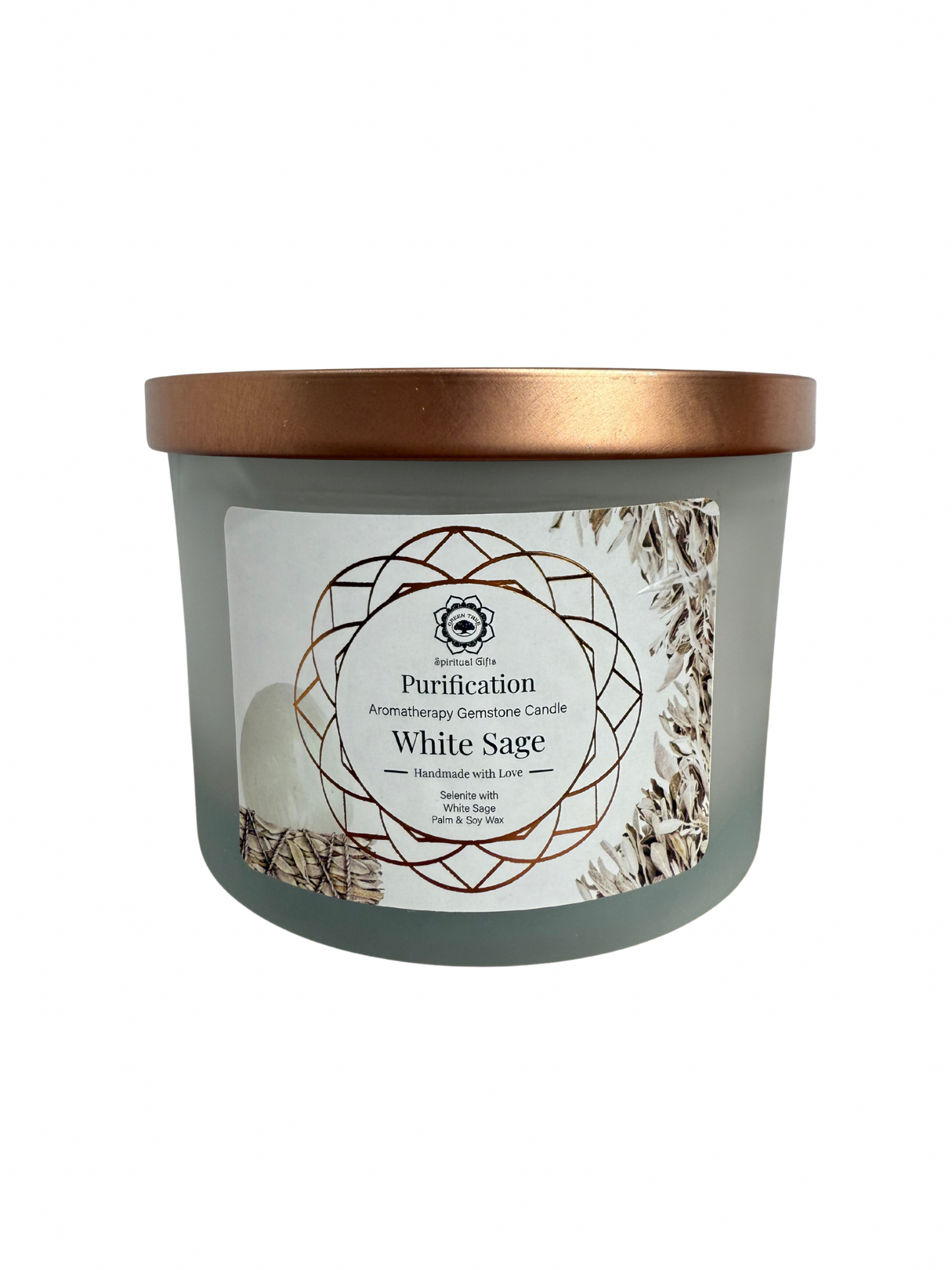 Gemstone scented candle Green Tree: Purification - White Sage