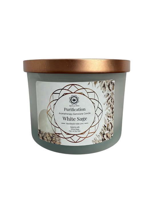 Gemstone scented candle Green Tree: Purification - White Sage