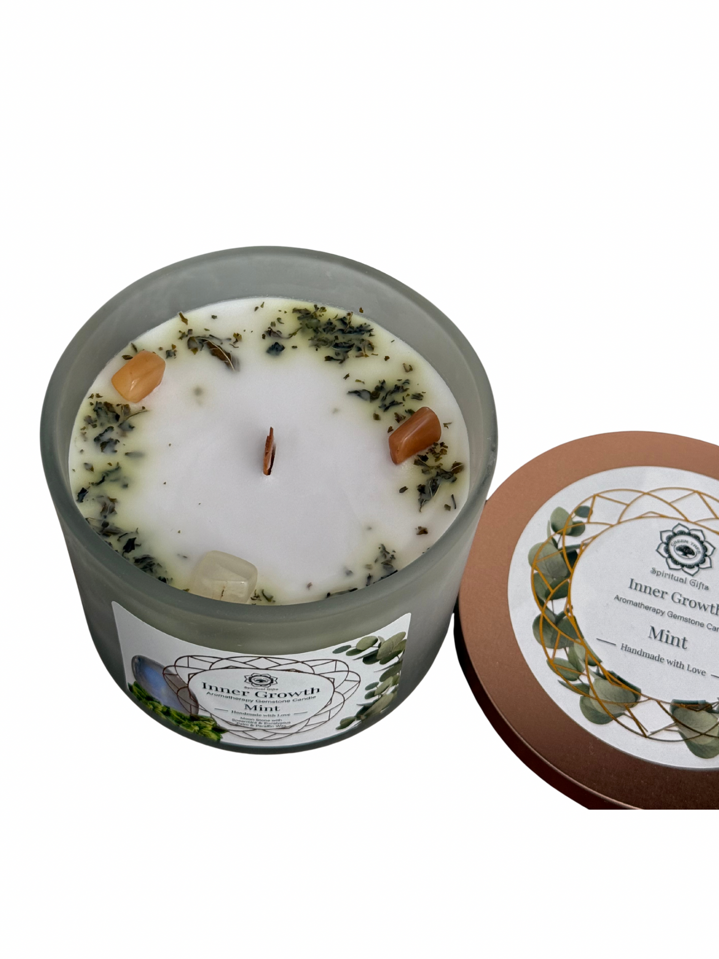 Gemstone scented candle Green Tree: Inner Growth - Mint