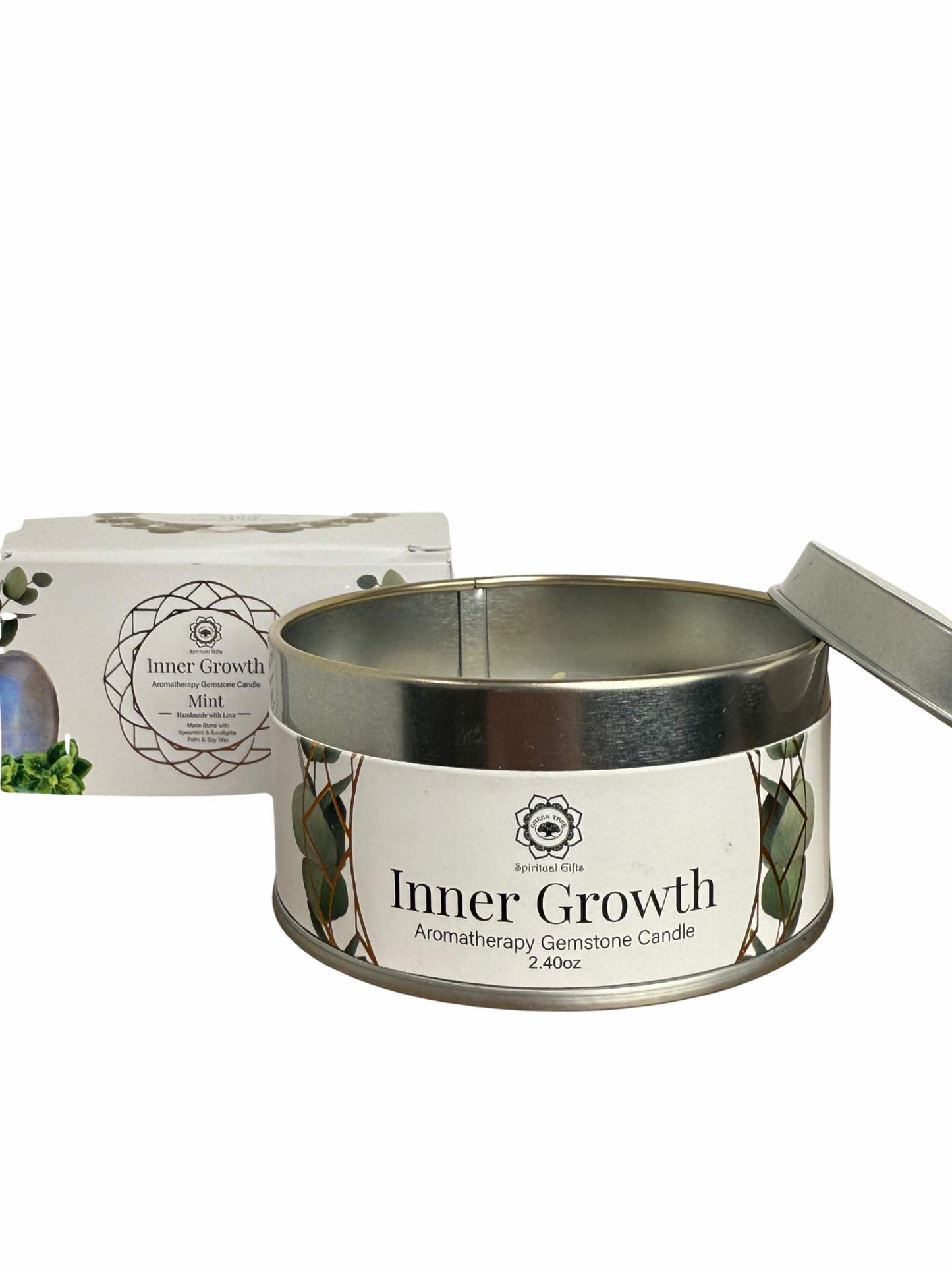Gemstone scented candle Green Tree: Inner Growth - Mint