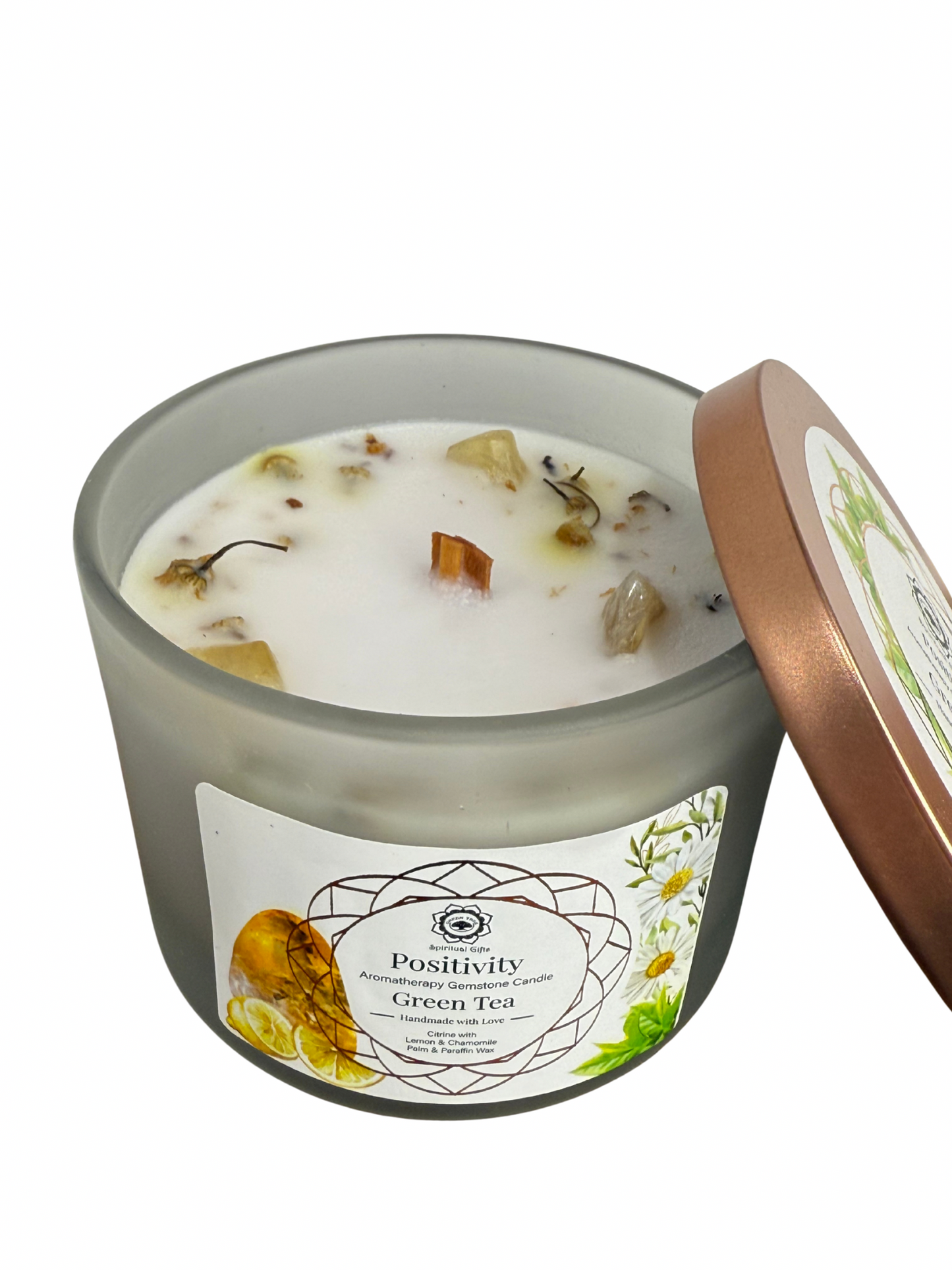 Gemstone scented candle Green Tree: Positivity - Green Tea