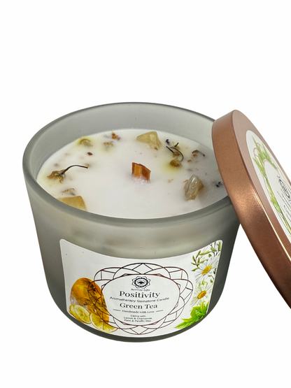 Gemstone scented candle Green Tree: Positivity - Green Tea