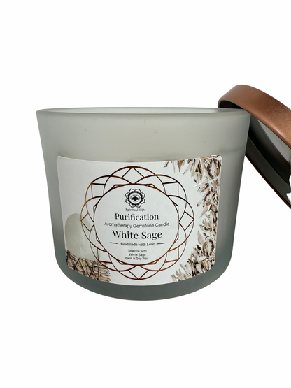Gemstone scented candle Green Tree: Purification - White Sage