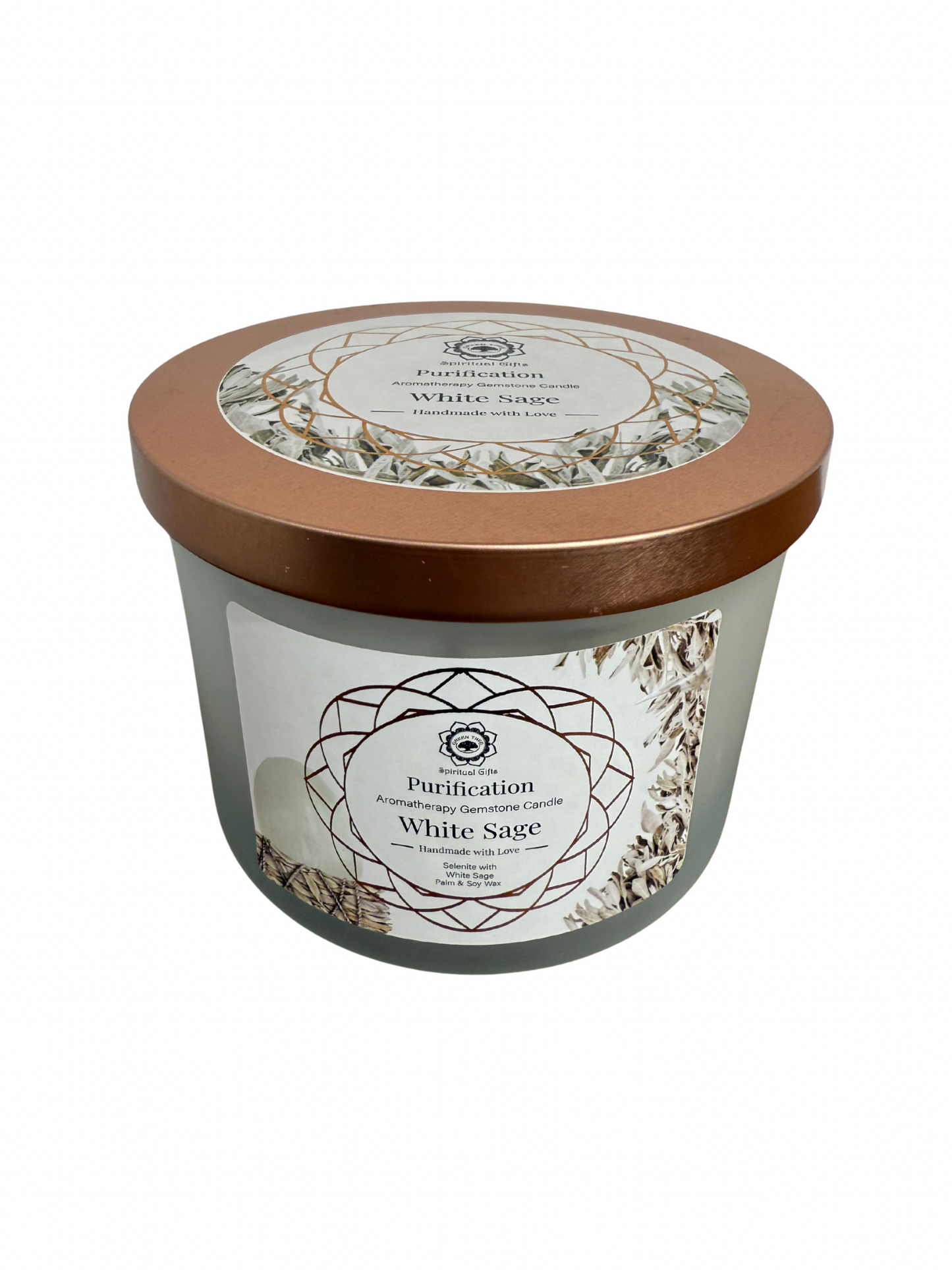 Gemstone scented candle Green Tree: Purification - White Sage