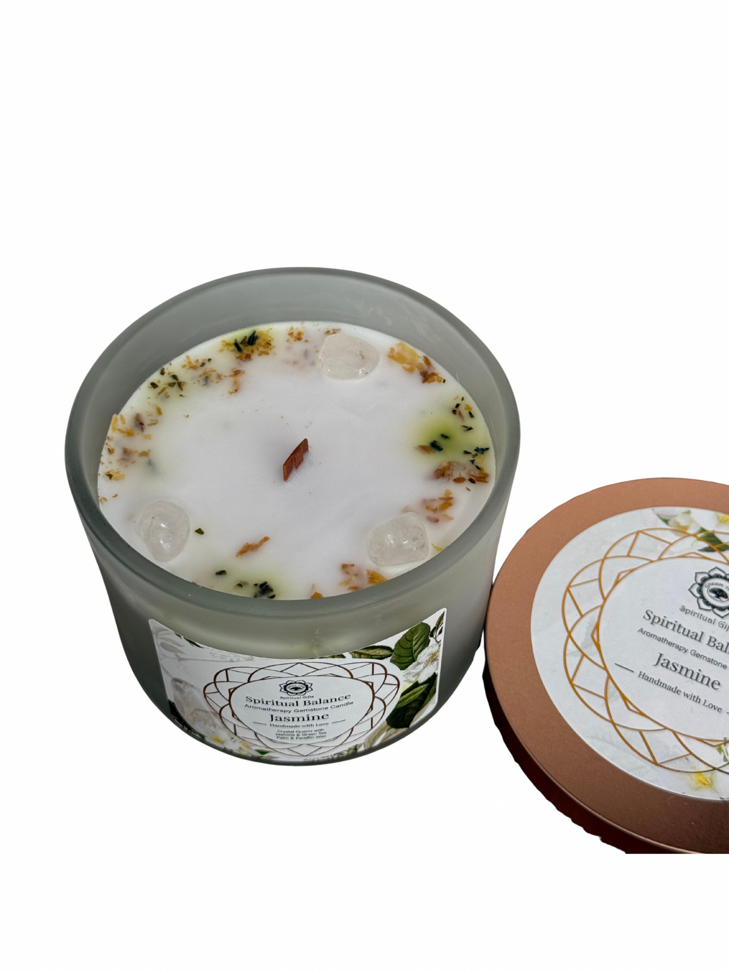 Gemstone scented candle Green Tree: Spiritual Balance - Jasmine