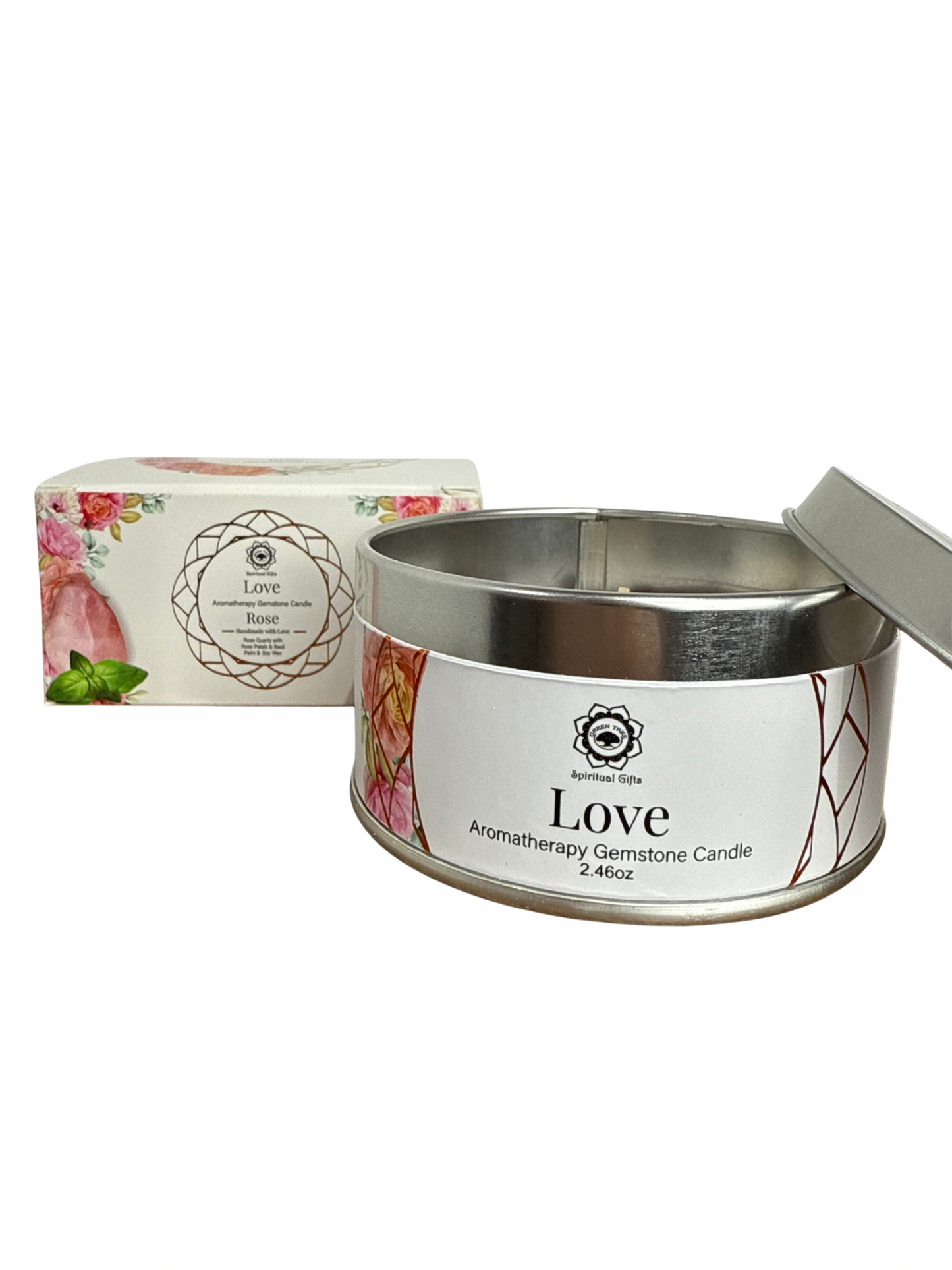 Gemstone scented candle Green Tree: Love - Rose