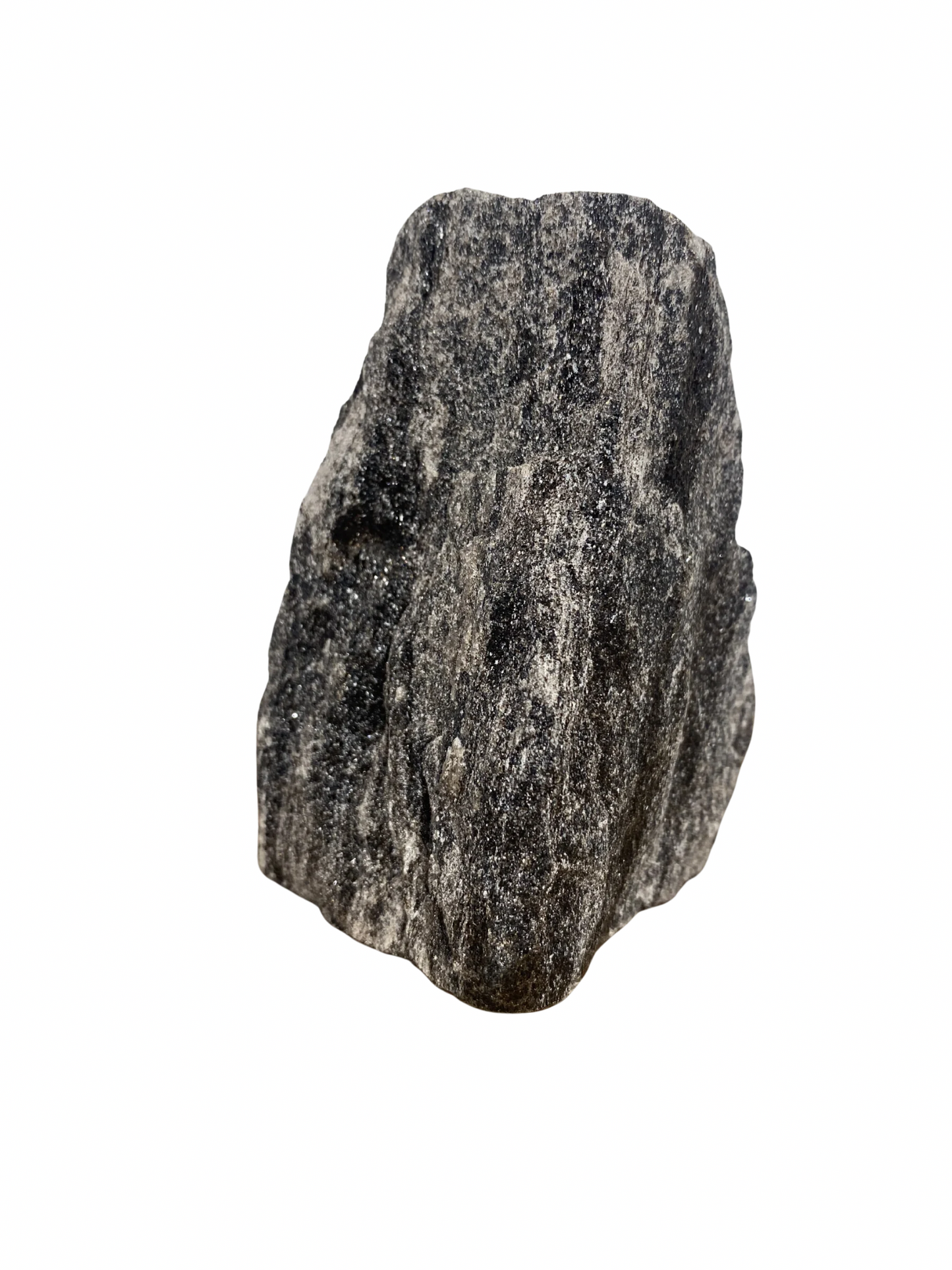 Raw Fuchsite sculpture on a stand