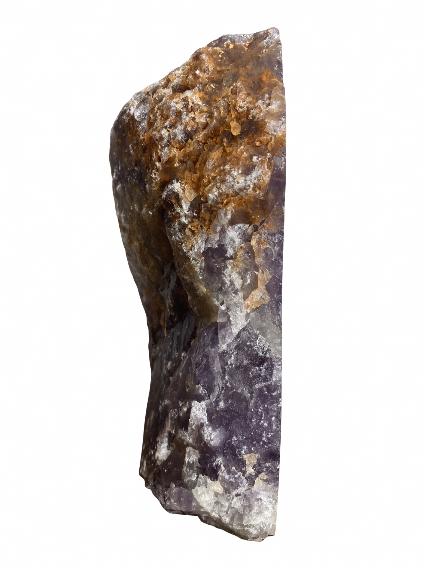 Amethist sculptuur half ruw op standvlak 1