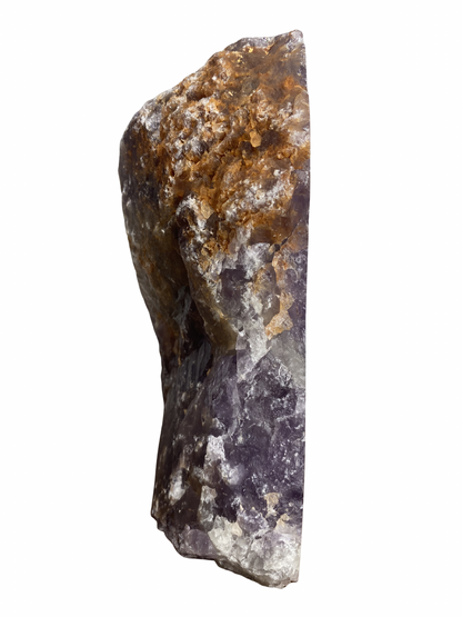 Amethist sculptuur half ruw op standvlak 1