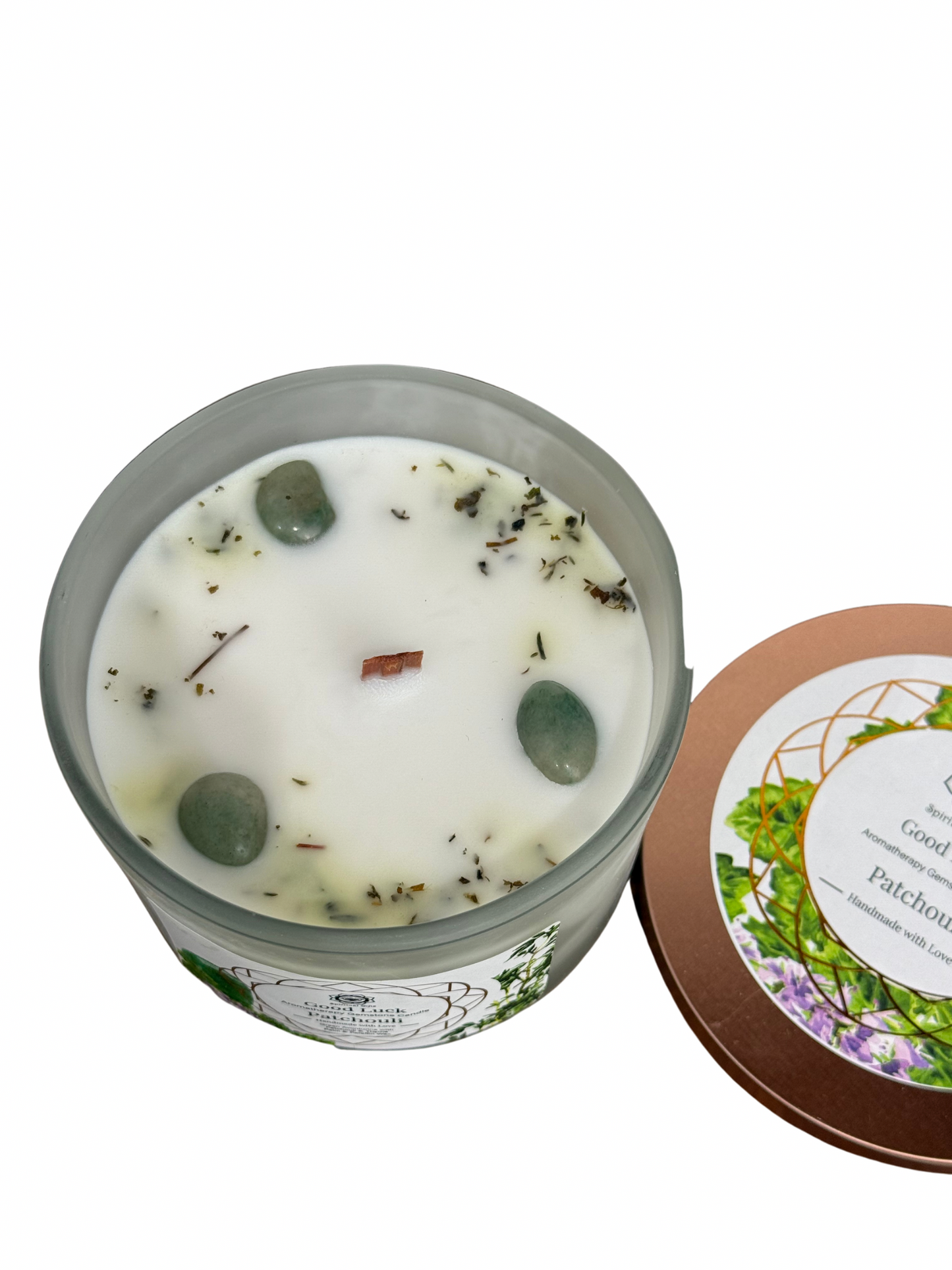 Gemstone scented candle Green Tree: Good Luck - Patchouli