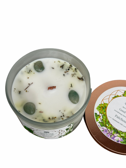 Gemstone scented candle Green Tree: Good Luck - Patchouli