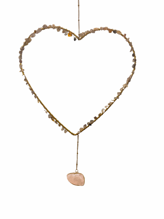 Edelsteen hart hanger Agaat + Rozenkwarts