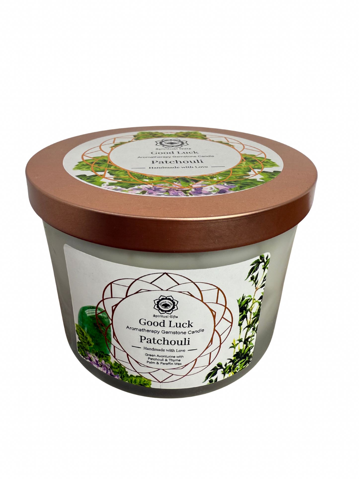 Gemstone scented candle Green Tree: Good Luck - Patchouli