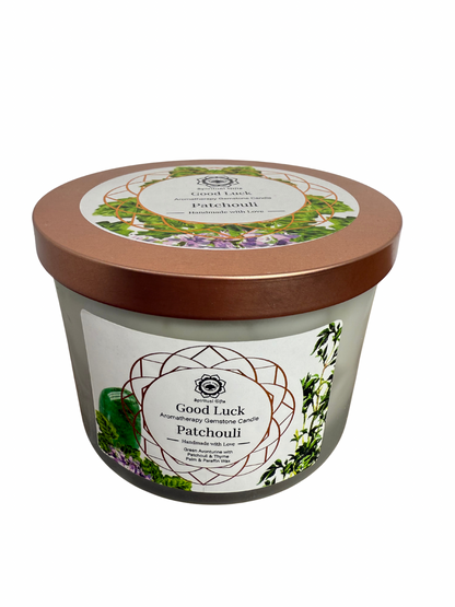 Gemstone scented candle Green Tree: Good Luck - Patchouli