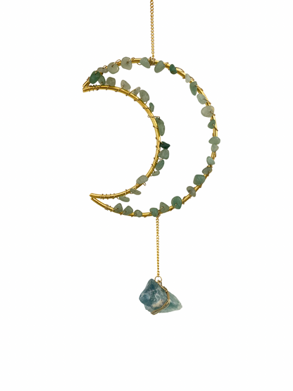 Gemstone moon pendant Amazonite
