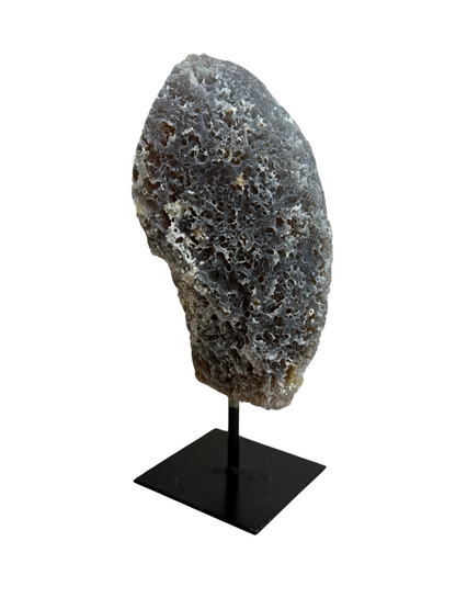 Agate geode with druzy on stand