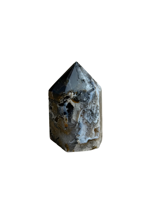 Agaat toren met druzy donkergrijs