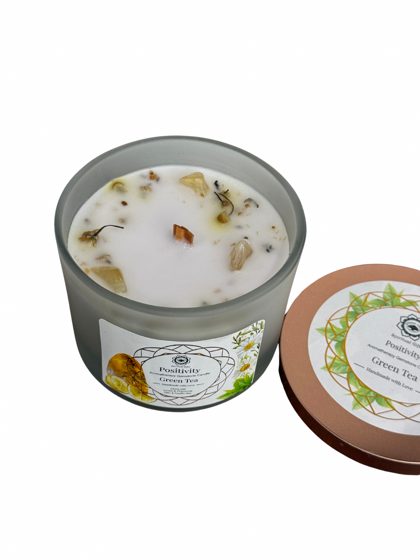 Gemstone scented candle Green Tree: Positivity - Green Tea