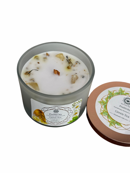 Gemstone scented candle Green Tree: Positivity - Green Tea