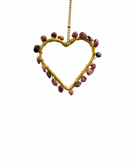 Edelsteen hart hanger Rhodoniet