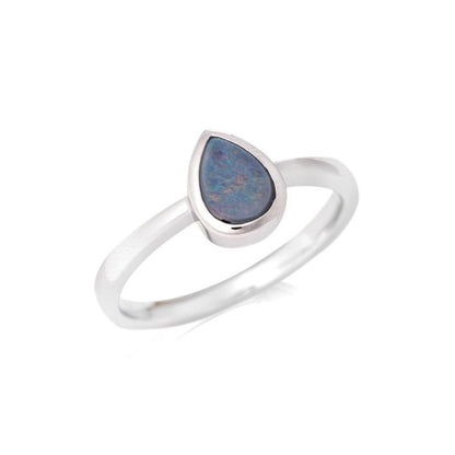 Blauwe Australische Opaal ring 925 zilver maat 52