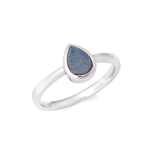 Blauwe Australische Opaal ring 925 zilver maat 54